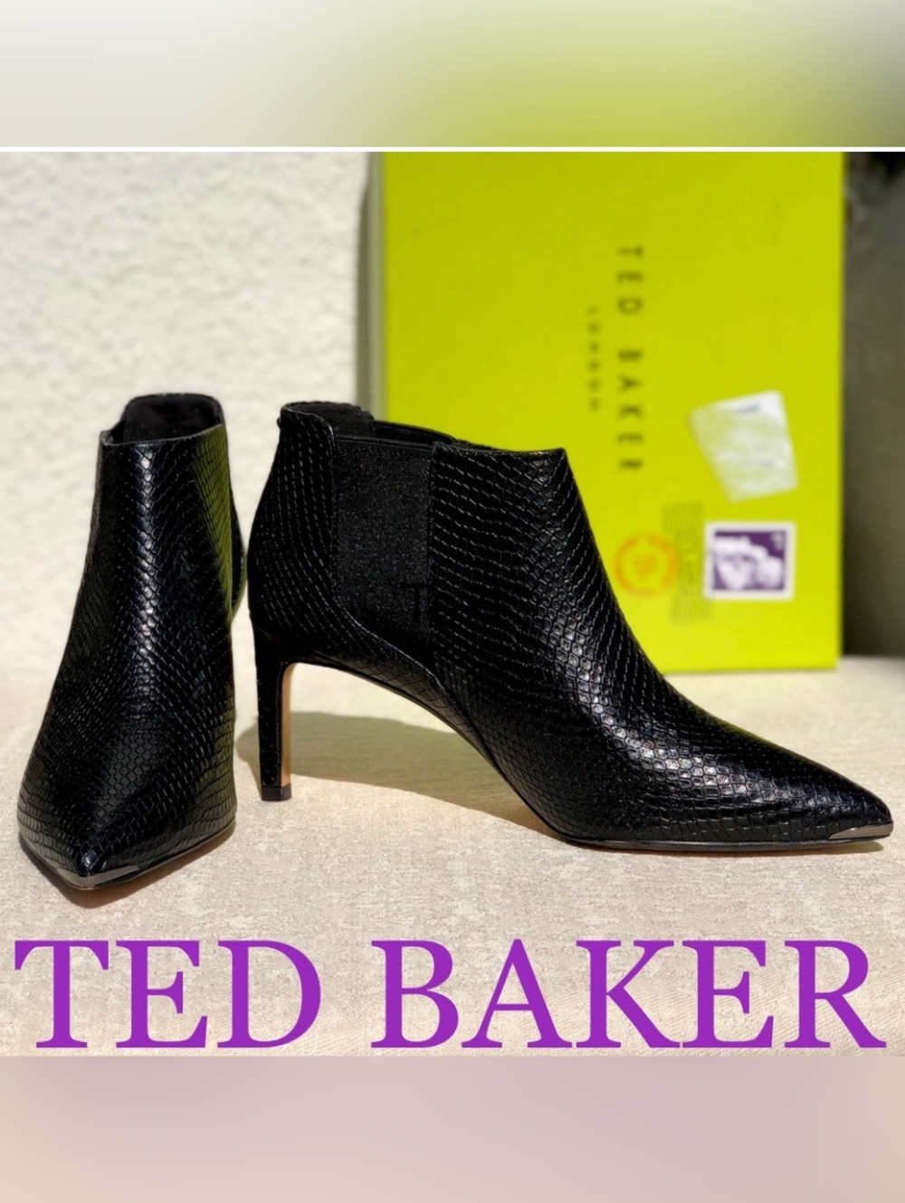 TED BAKER Beriini leather ankle black booties size 8,5